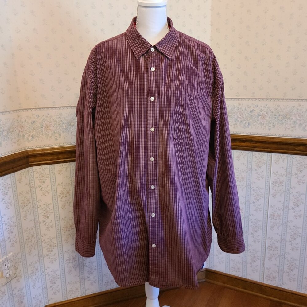 ST. JOHN'S BAY 80'S 2-PLY BURGUNDY STRIPE MENS 100% COTTON